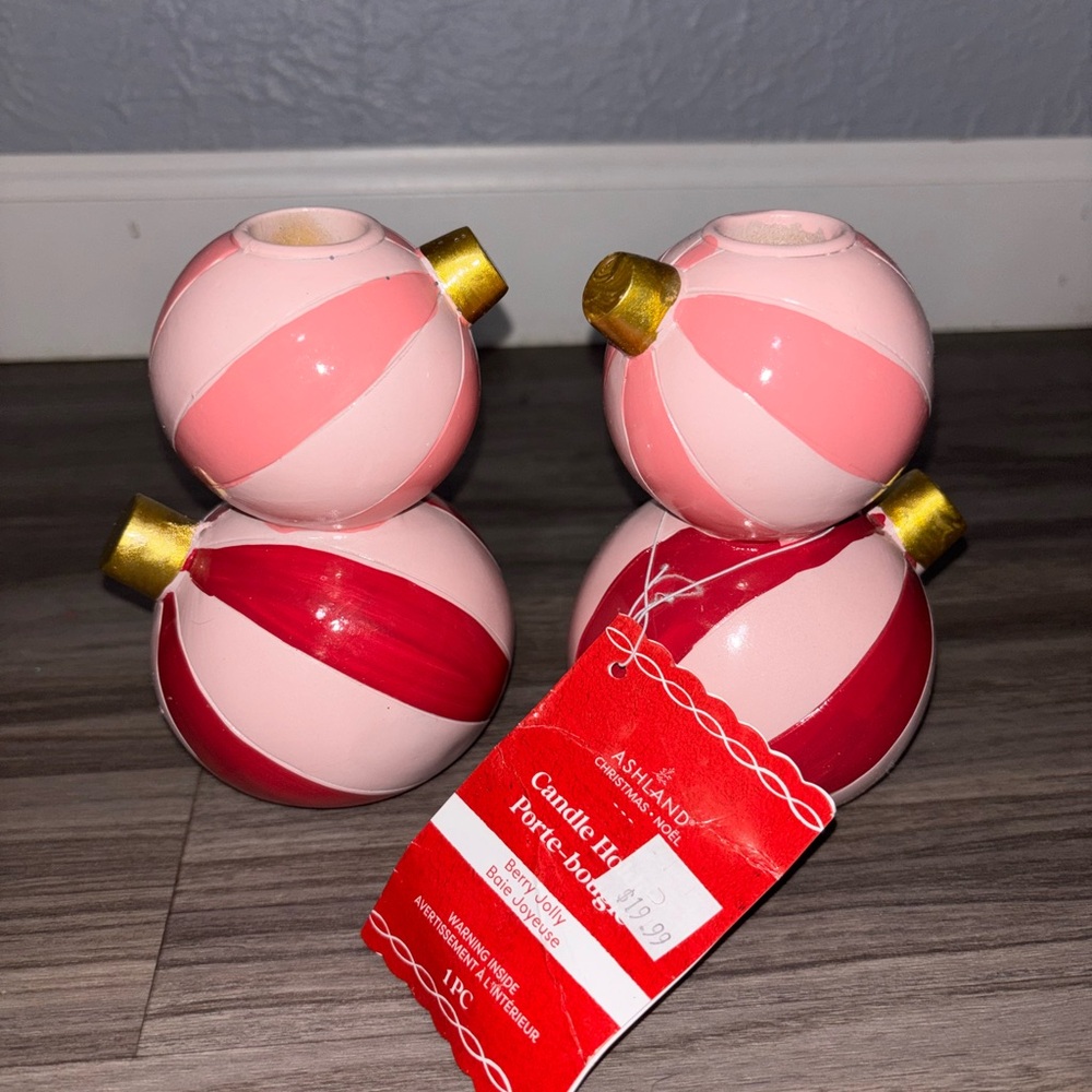 Ashland Pink and Red Swirl Candle Holders